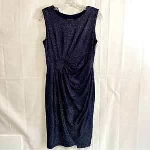 Enfocus Petite Womens Sleeveless Glitter Faux Wrap Dress in Navy Size 8P